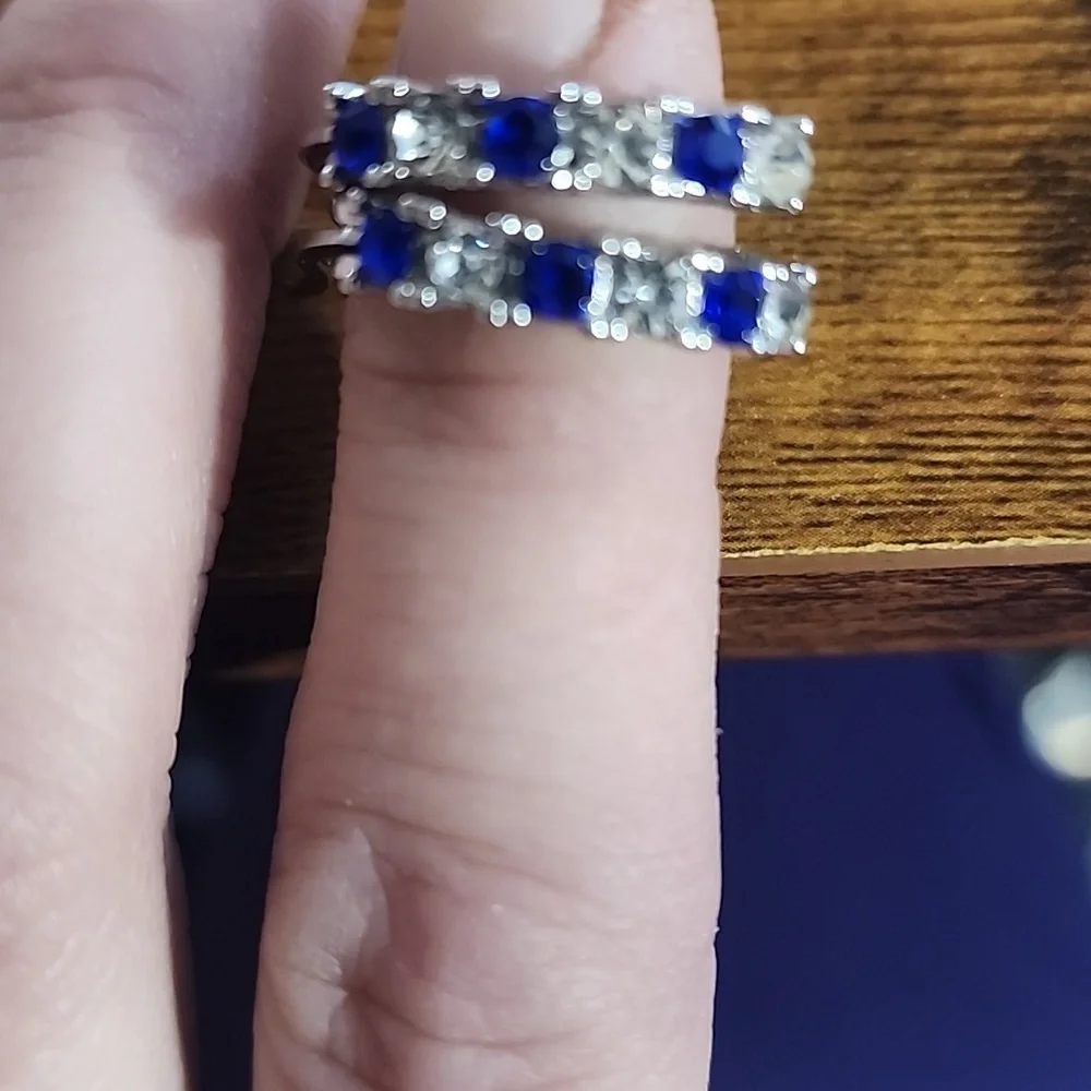 FIRM PRICE Elegant Silver and Blue Hoop Earrings .925